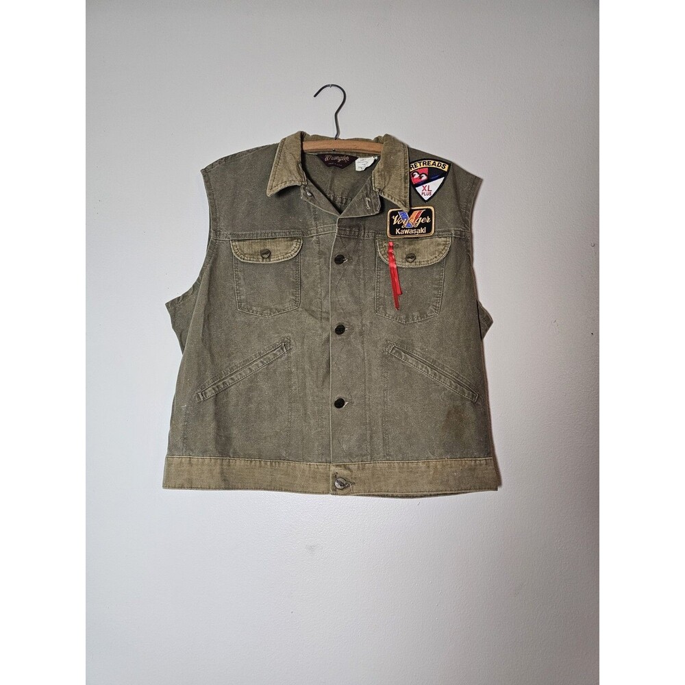 Vintage Men's Wrangler Patch Olive Canvas Vest Kawasaki Size Large